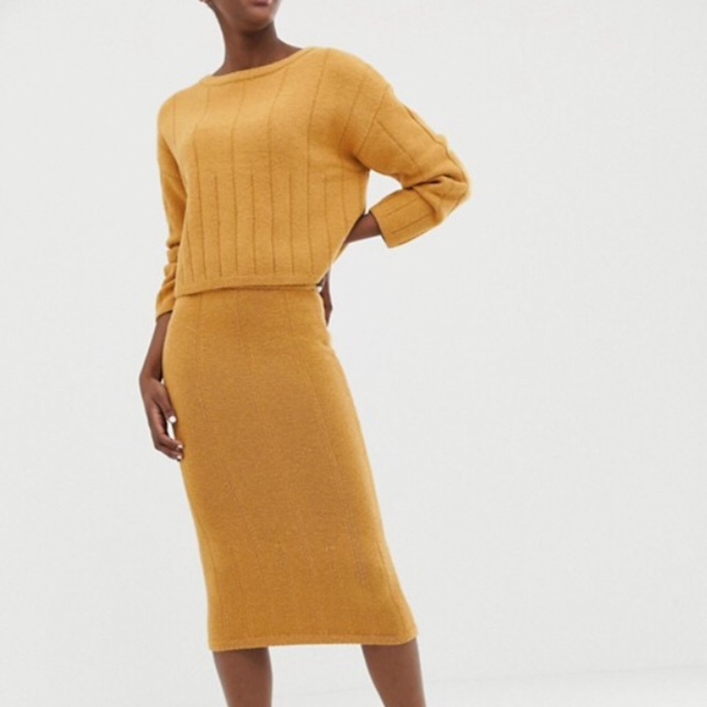 nwt asos chunky midi knit skirt in camel